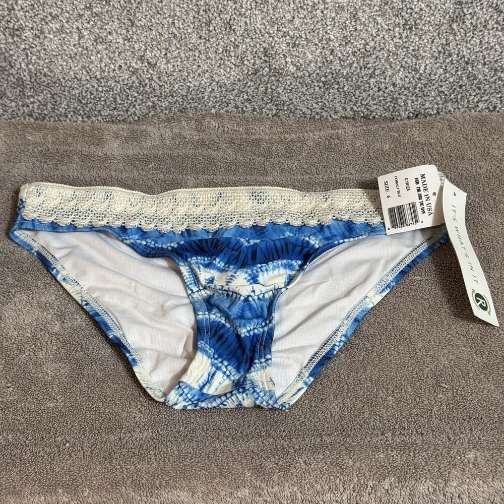 Eco Swim Bikini Bottom Women Sz 6 Boho Lace Ethereal Romantic Tie Dye Beachwear